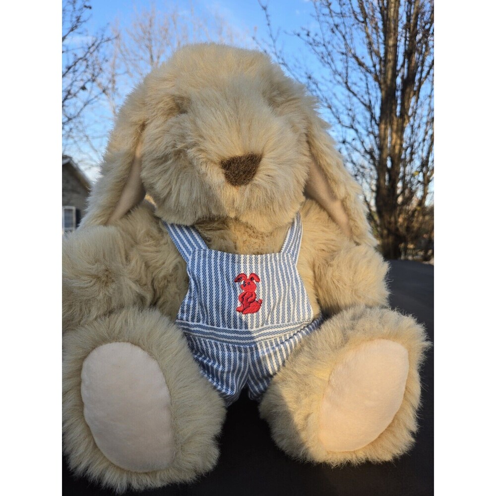 Vintage Commonwealth Bunny Rabbit Plush Animal Striped Overalls  1989